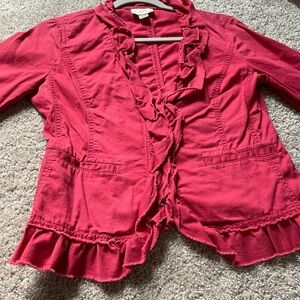 LOFT XS Ruffled Pink Jacket with Pockets